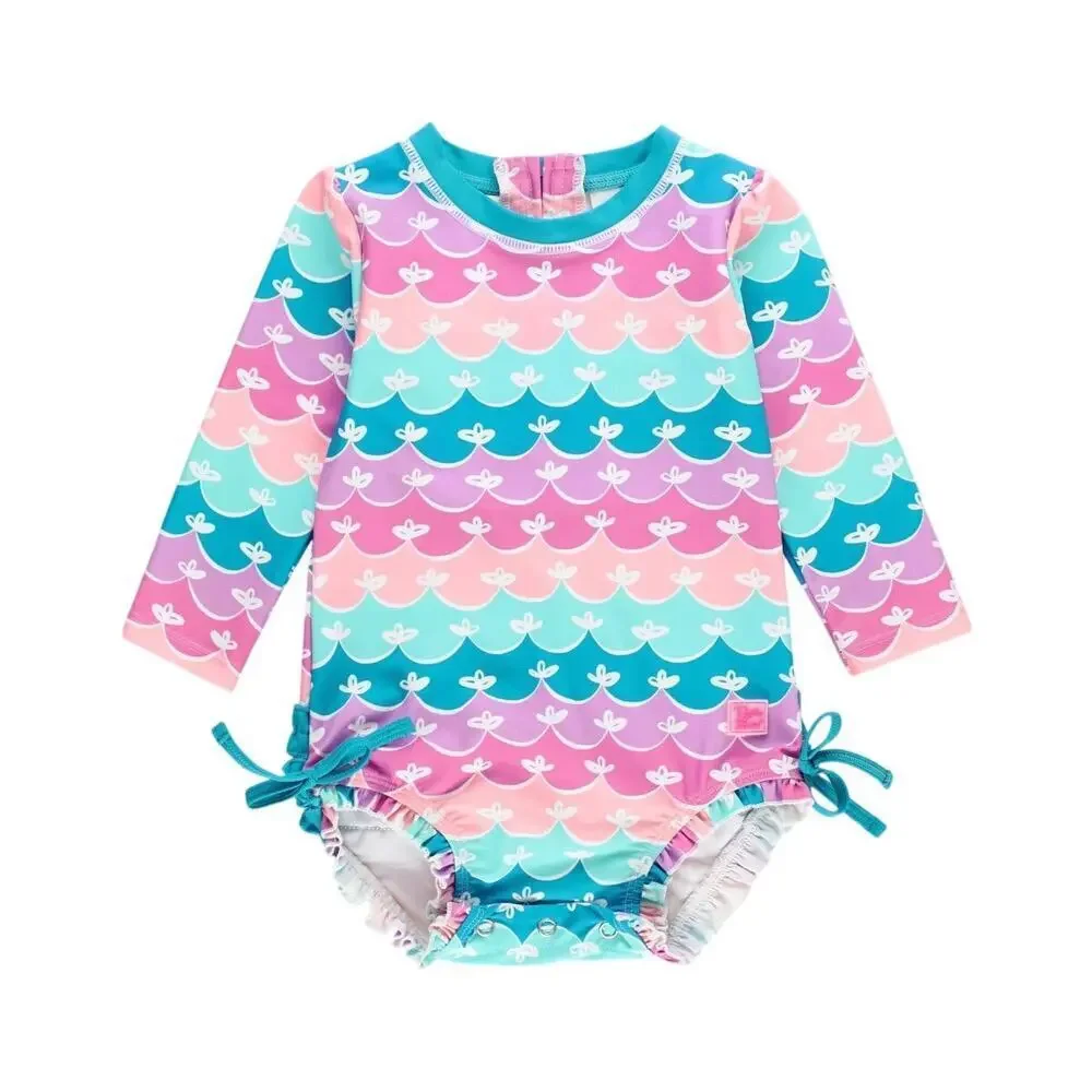Rufflebutts Long Sleeve One Piece Rash Guard sz 6-12 months Mermaid Print